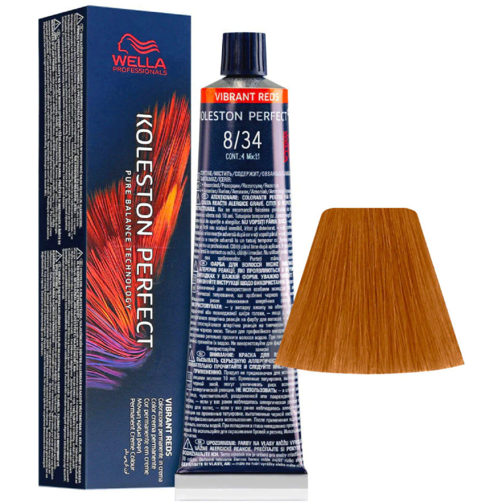 Wella Koleston Perfect Vibrant Light Blonde Golden Red Hair Color 8/34 60g