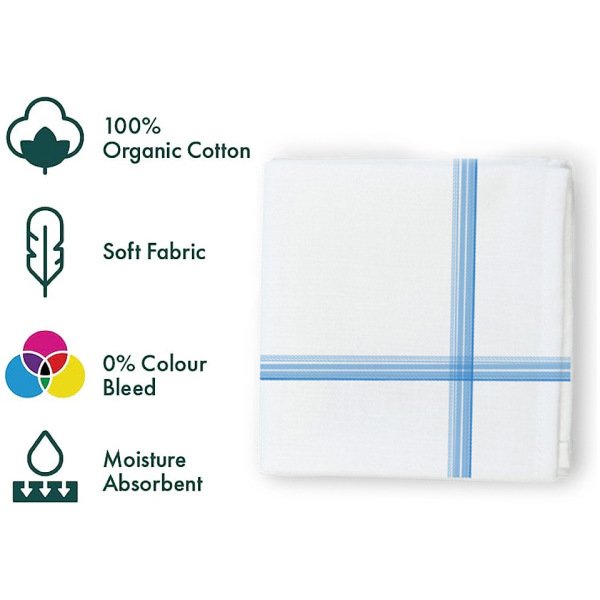 SHELTER Premium Men's 100% Cotton Soft Handkerchief with white and color Lining border (Size 41 x 42 cm) - Pack of 12