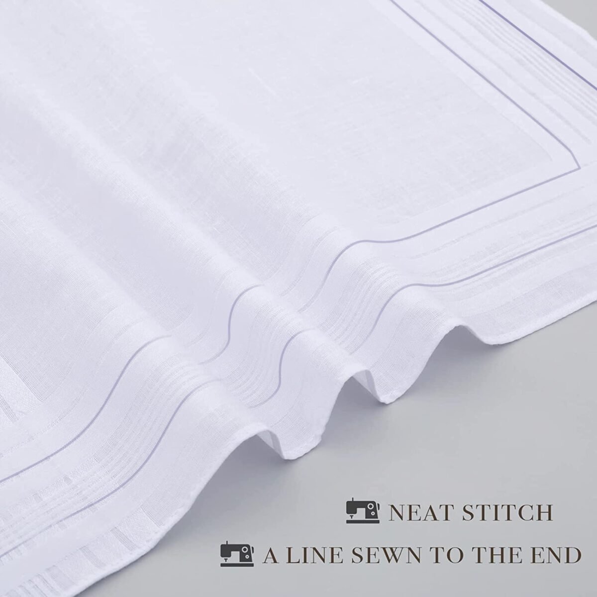 SHELTER Premium Men's 100% Cotton Soft Handkerchief white Color With Double Black Line Border (Size 46 x 46 cm) - Pack of 12