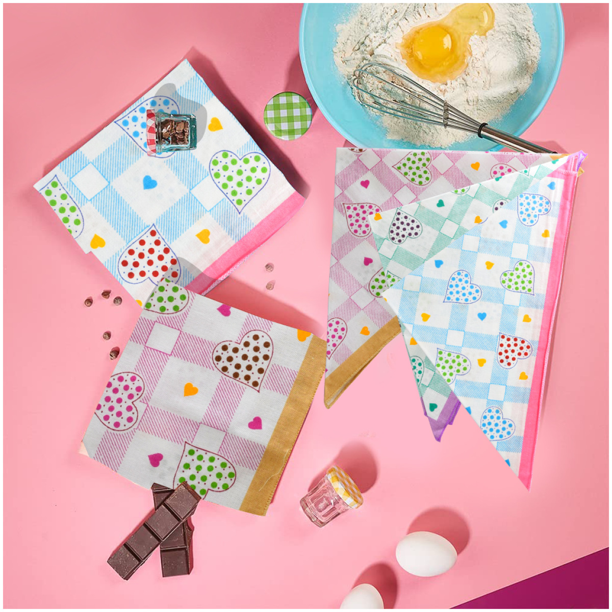 SHELTER Premium HandKerchief |100% Cotton Hankies With Multi Color And Design For Ladies | Size 34 x 34 CM Pack of 12