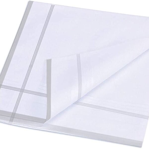 SHELTER Premium Men's 100% Cotton Soft Handkerchief with white and color Lining border (White 44 x 44 cm) - Pack of 12