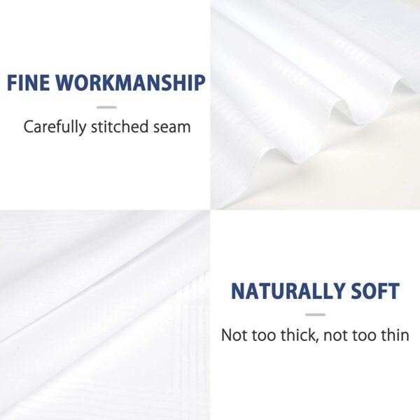 SHELTER Premium Men's 100% Cotton Soft Handkerchief Pure white Color Hanky (Size 44 x 44 cm) - Pack of 12 - Image 4