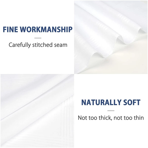 SHELTER Premium Men's 100% Cotton Soft Handkerchief Pure white Color Hanky (Size 44 x 44 cm) - Pack of 12 - Image 4