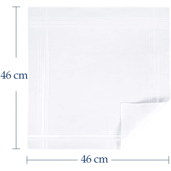 SHELTER Premium Men's 100% Cotton Soft Handkerchief Pure white Color Hanky (Size 41 x 42 cm) - Pack of 12