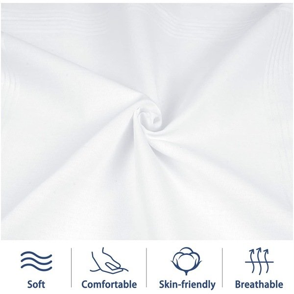 SHELTER Premium Men's 100% Cotton Soft Handkerchief Pure white Color Hanky (Size 41 x 42 cm) - Pack of 12