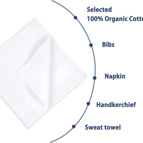 SHELTER Premium Men's 100% Cotton Soft Handkerchief Pure white Color Hanky (Size 44 x 44 cm) - Pack of 12 - Image 3