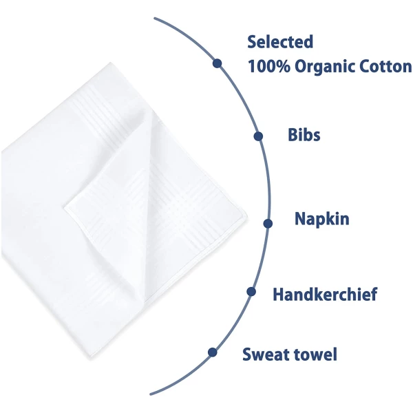 SHELTER Premium Men's 100% Cotton Soft Handkerchief Pure white Color Hanky (Size 44 x 44 cm) - Pack of 12 - Image 3