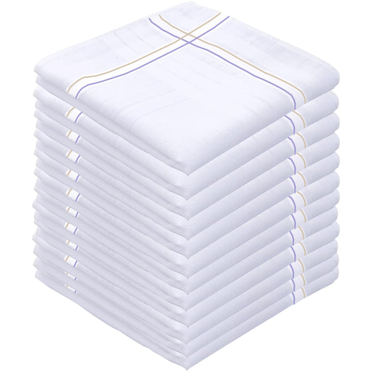 SHELTER Premium Men's 100% Cotton Soft Handkerchief with white and color Lining border (White 44 x 44 cm) - Pack of 12…