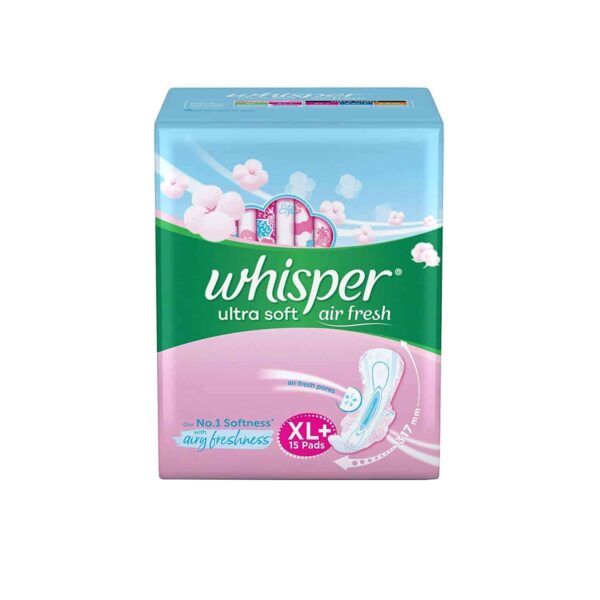Whisper Ultra Soft Air Fresh Sanitary Pads XL+ 15 Napkins