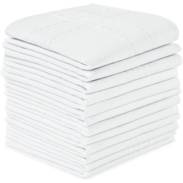 SHELTER Premium Men's 100% Cotton Soft Handkerchief Pure white Color Hanky (Size 44 x 44 cm) - Pack of 12