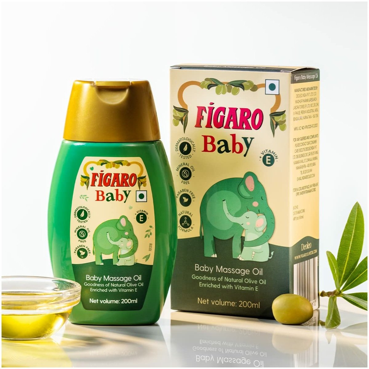 Figaro Baby Massage Oil with Goodness of Natural Olive oil enriched with vitamin E, Dermatologically tested, 200 ml