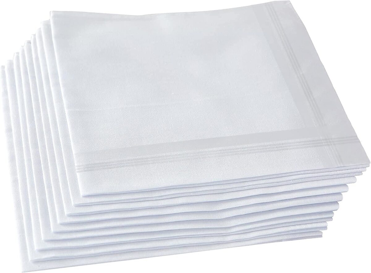 SHELTER Premium Men's 100% Cotton Soft Handkerchief Pure white Color Hanky (Size 44 x 44 cm) - Pack of 12