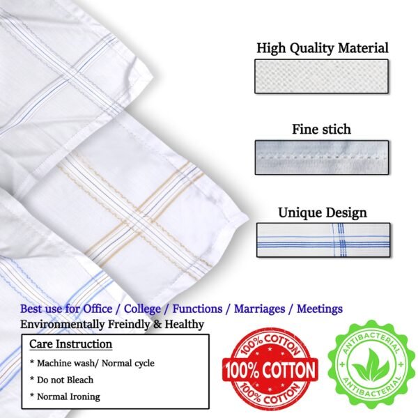 SHELTER Premium HandKerchiefs |100% Cotton Hankies White With Color Border | Size 40 x 40 CM Pack of 3