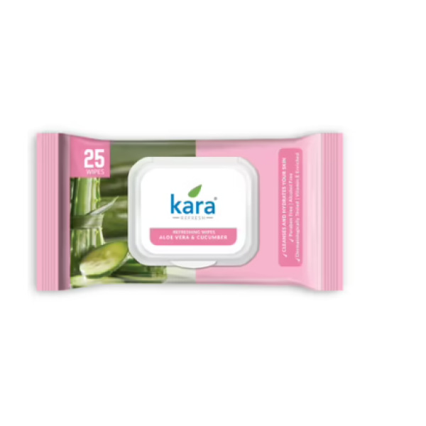 Kara Face Wipe Cleansing & Hydrating Refreshing Aloe Vera & Cucumber 25 Wipes