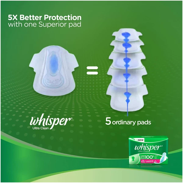 Whisper Ultra Clean Sanitary Pads XL Wings - 30 Piece Pack