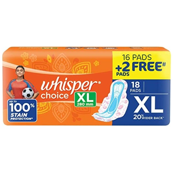 Whisper Choice XL Sanitary Pads Pack of 18 thick Pads