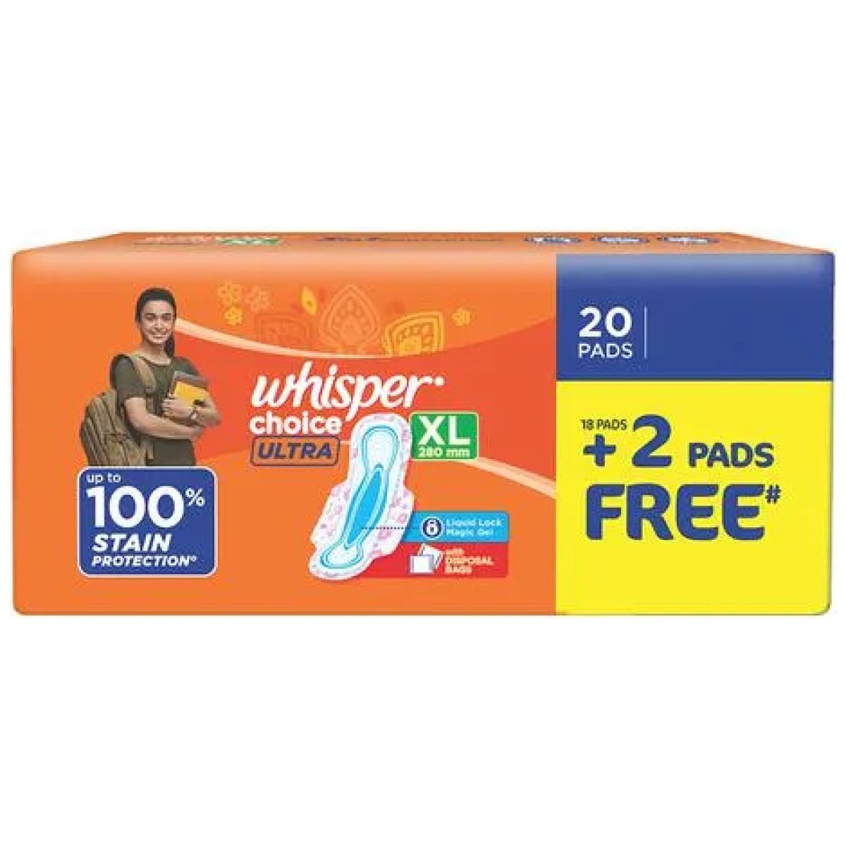 Whisper Choice Ultra Sanitary Pad - XL 20 pcs (Get 2 Pads Free)