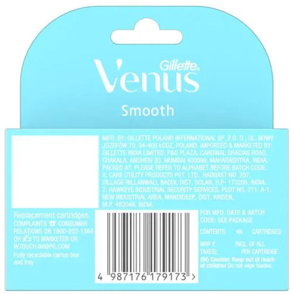 Gillette Venus Smooth Razor Blades - With Aloe Vera Extracts, For Women, 4 pcs