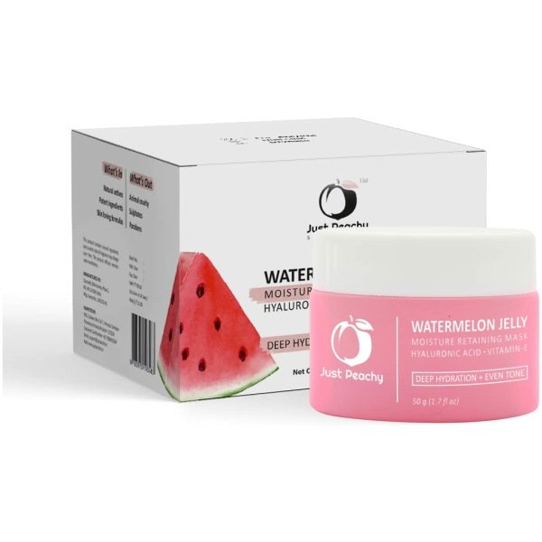 Just Peachy Watermelon Jelly Mask With Grapeseed, Watermelon, Vitamin E and Hyaluronic Acid | For Dull Skin + Dryness | Nourished & Deeply Hydrated Skin | Moisture Retaining Face Mask 50g