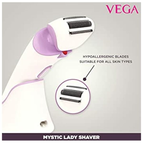 VEGA Mystic Lady Shaver For Women, 90 Mins Runtime with Quick Charge, IPX 6 Waterproof And Cord & Cordless Use, (VHLS-02), White