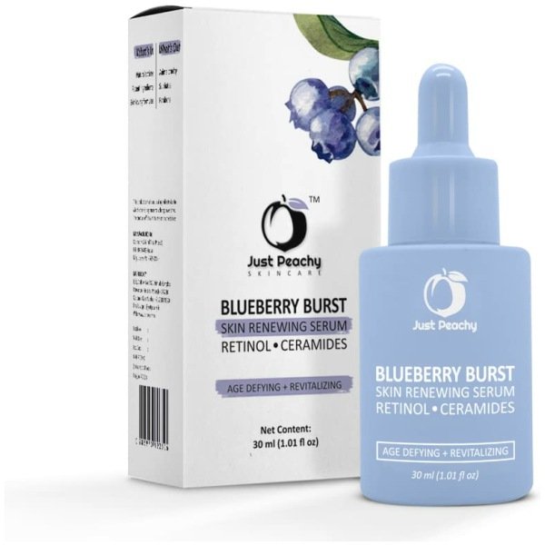 Just Peachy Blueberry Burst Skin Renewing Serum | Night Face Serum With Blueberry, Retinol, Vit E and Ceramides | Reduce Fine Lines & Wrinkles | Age Defying | All Skin Type Face Serum 30 Ml