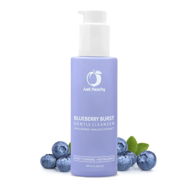 Just Peachy Blueberry Burst Gentle Cleanser With Hyaluronic Acid, Blueberry, Vit E and Bakuchi Extract I Hydrating | Sulphate Free | Non- Drying | Face Wash For Dry, Normal & Ageing Skin 100 Ml