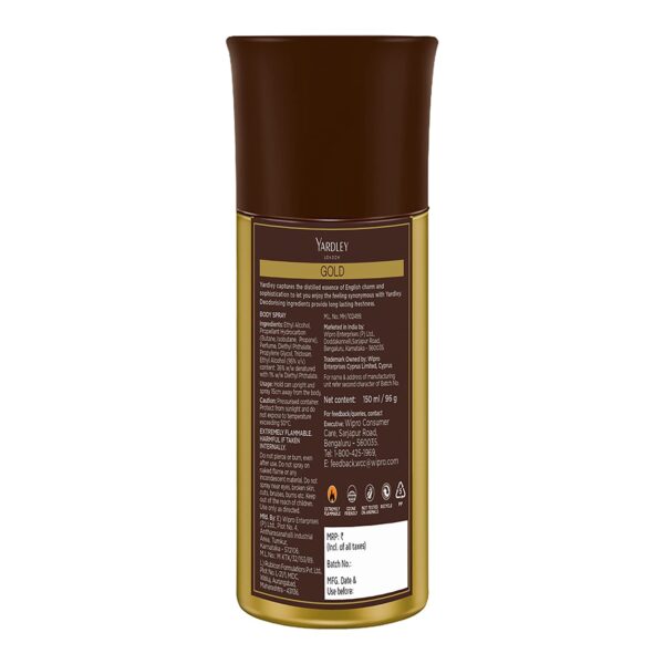 Yardley London Gold Deodorant Body Spray For Men, Fresh, 150ml