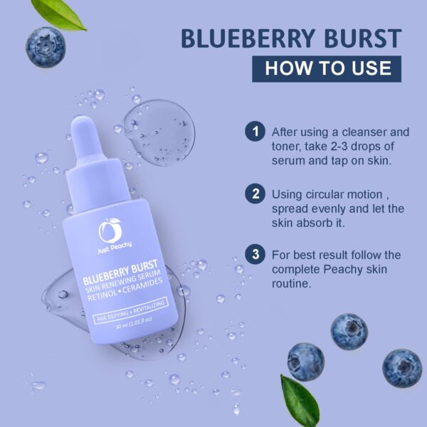 Just Peachy Blueberry Burst Skin Renewing Serum | Night Face Serum With Blueberry, Retinol, Vit E and Ceramides | Reduce Fine Lines & Wrinkles | Age Defying | All Skin Type Face Serum 30 Ml