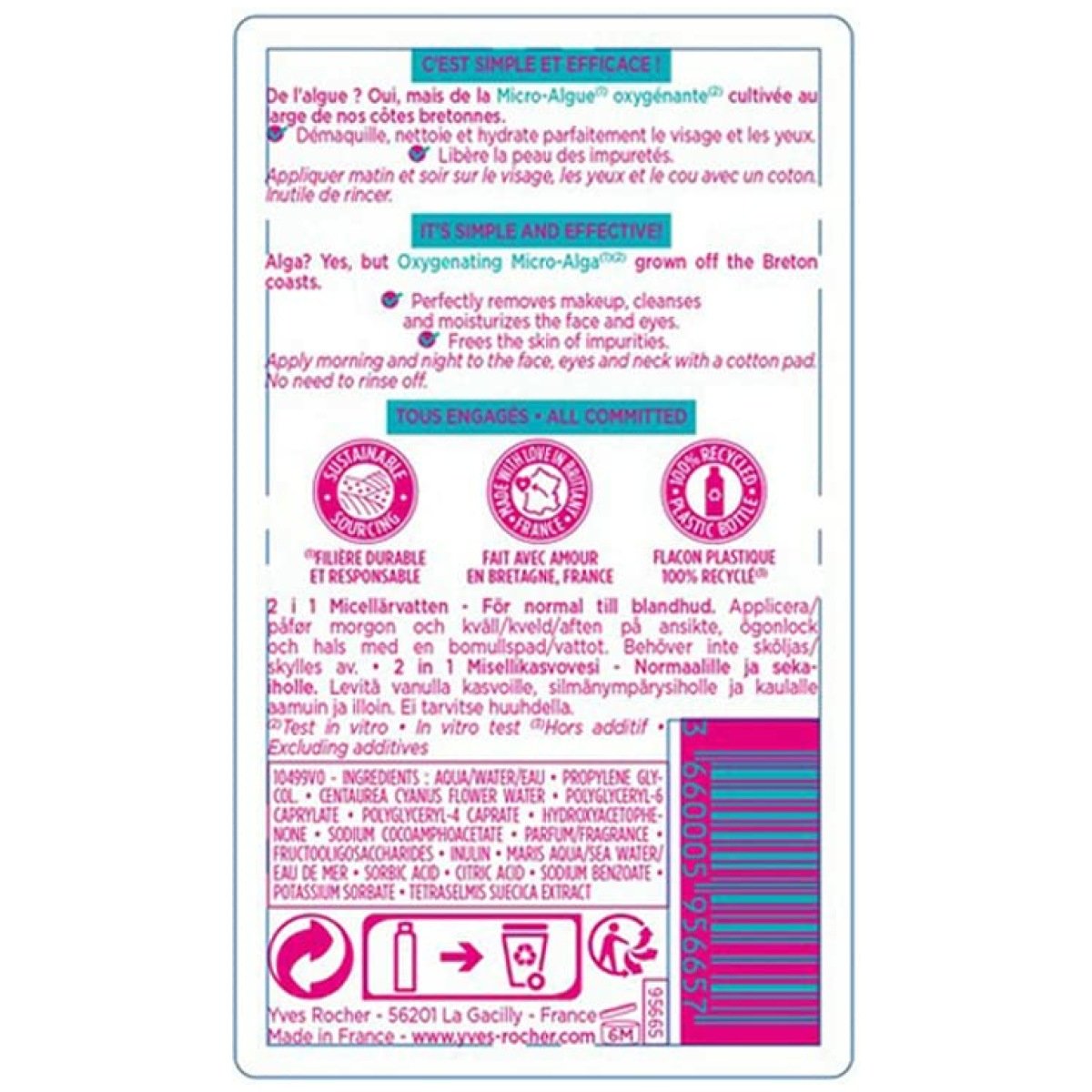 Yves Rocher Pure Menthe The Purifying Makeup Removing Micellar Water(200ml)