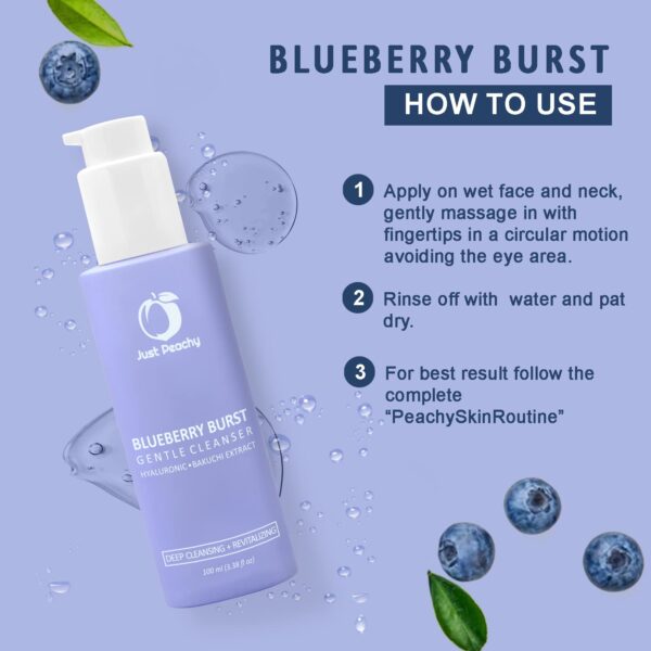 Just Peachy Blueberry Burst Gentle Cleanser With Hyaluronic Acid, Blueberry, Vit E and Bakuchi Extract I Hydrating | Sulphate Free | Non- Drying | Face Wash For Dry, Normal & Ageing Skin 100 Ml