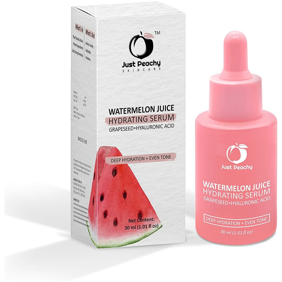 Just Peachy Watermelon Juice Hydrating Serum With Grapeseed, Watermelon and Hyaluronic Acid | For Deep Hydration | Glowing Skin & Fines Lines | Daily Hydrating Face Serum For Dry Dehydrated Skin 30 Ml