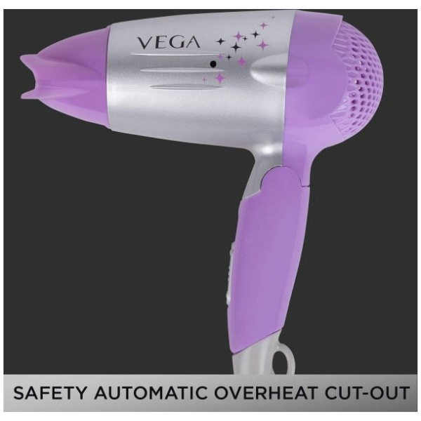 VEGA Galaxy 1100 Watts Foldable Hair Dryer With Heat & Cool Setting And Detachable Nozzle (VHDH-06)