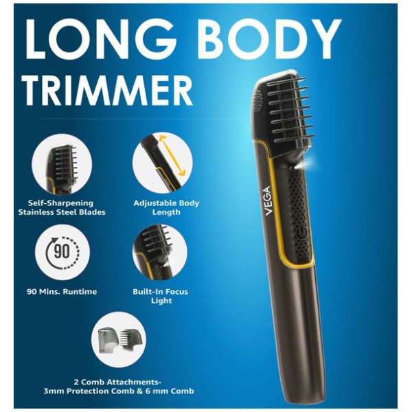 VEGA Long Body Groomer & Trimmer For Men with Extendable Handle & Focus Light, (VHTH-29)