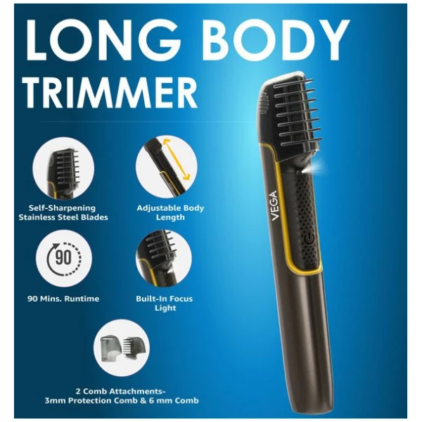 VEGA Long Body Groomer & Trimmer For Men with Extendable Handle & Focus Light, (VHTH-29)