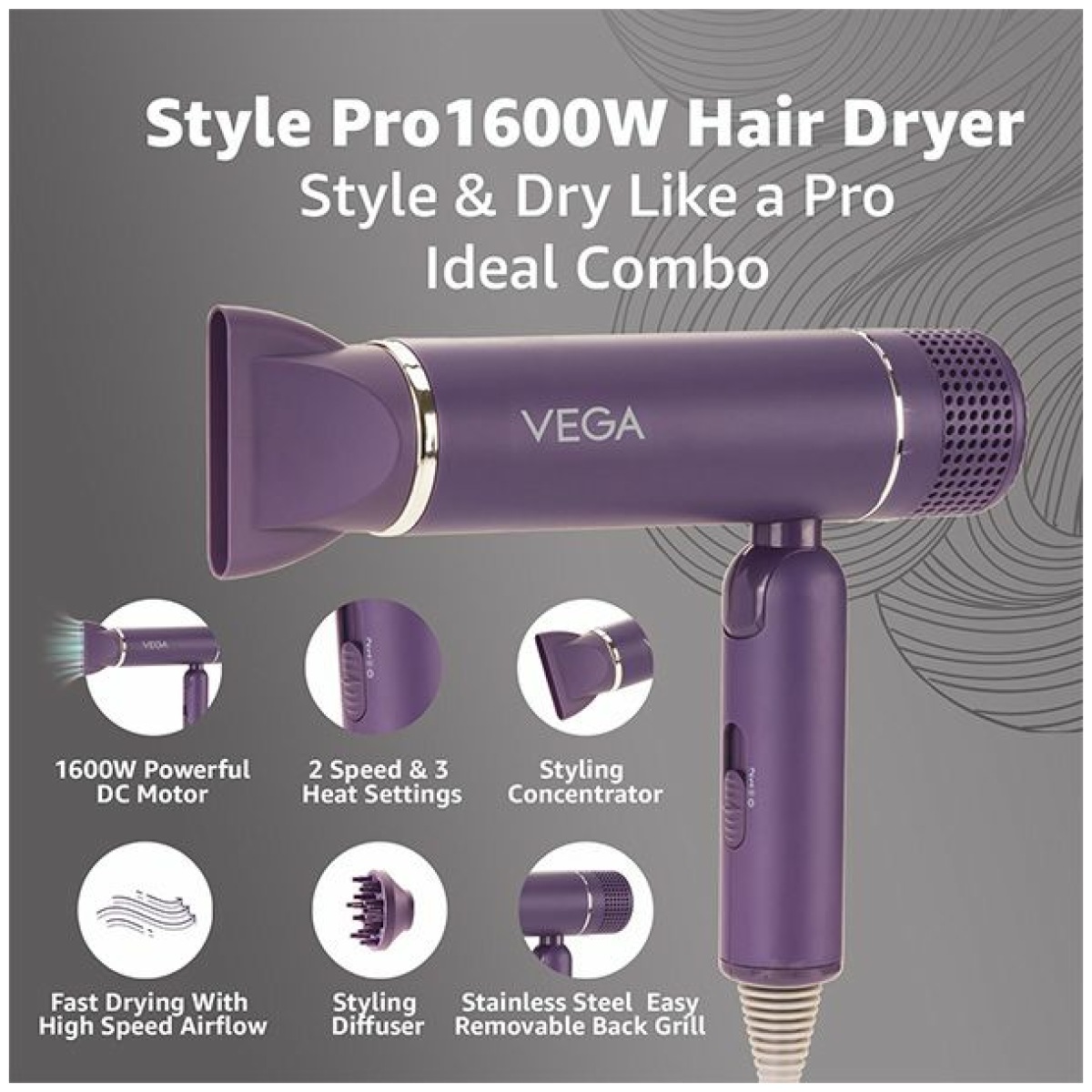 VEGA Style Pro 1600W Hair Dryer-VHDH-30