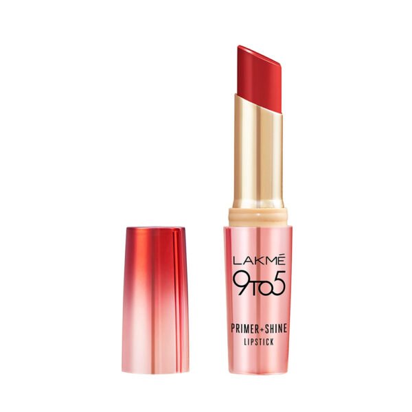 Lakme 9 To 5 Primer + Shine Lipstick, Retro Red 3.6g