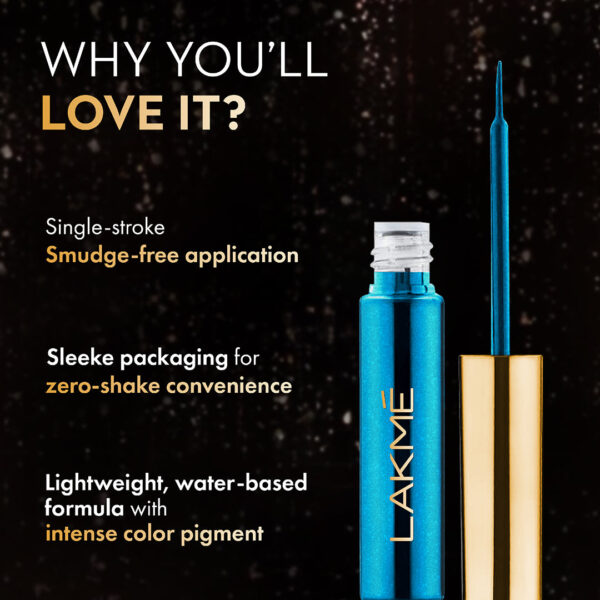 Lakme Glitterati Shine Eyeliner Vibrant Azur 4.5ml - Image 3