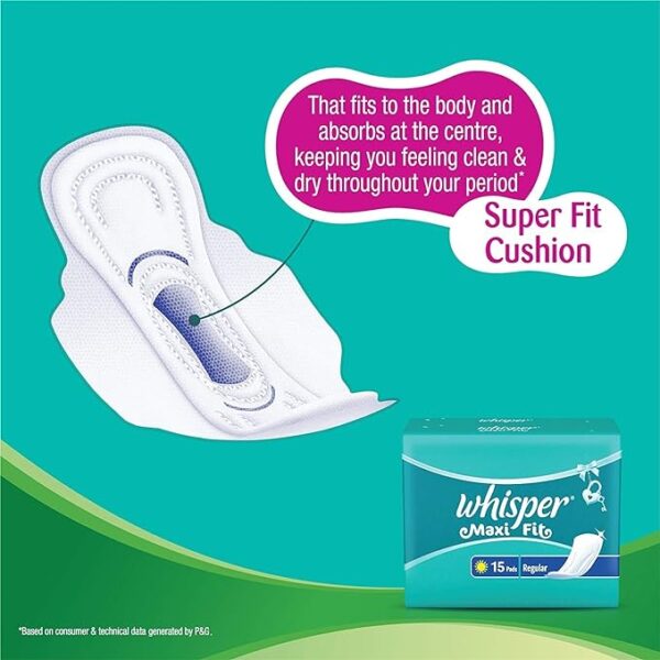 Whisper Maxi Nights Sanitary Pads for Women, Regular, 15 Napkins (Pack of 1) - Image 3