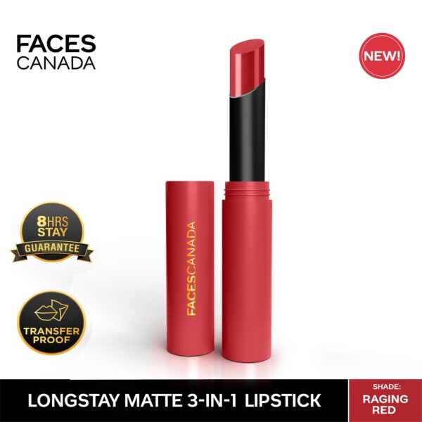 Faces Canada Long Stay Matte Lipstick, 10 Raging Red 2g - Image 2