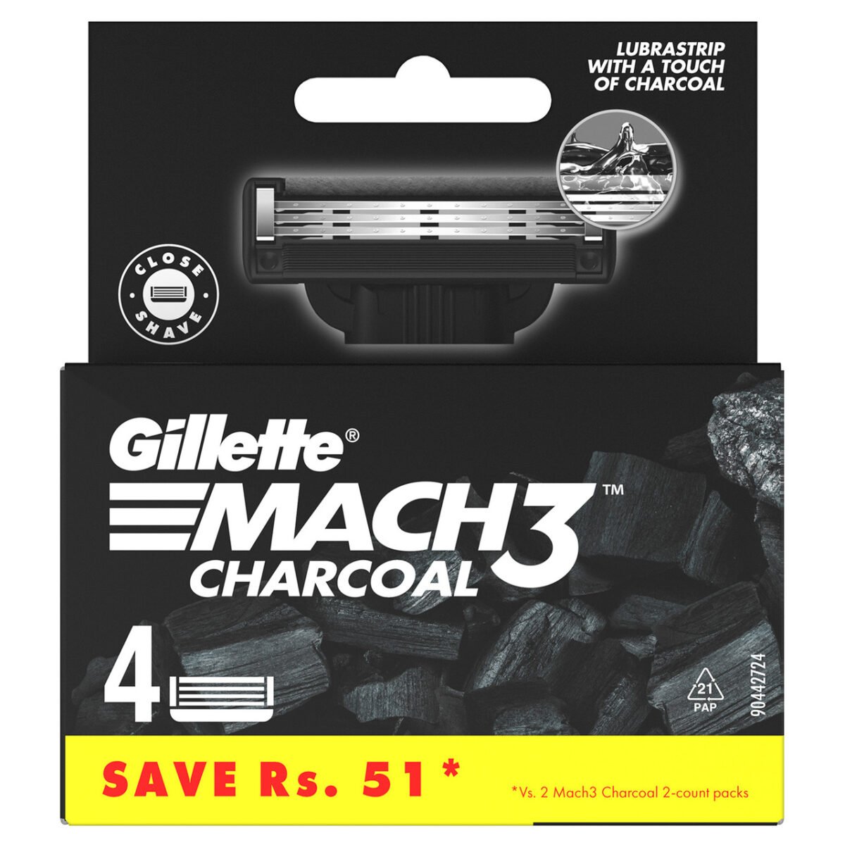 Gillette Mach3 Charcoal Shaving Razor Blades, 4 Blades