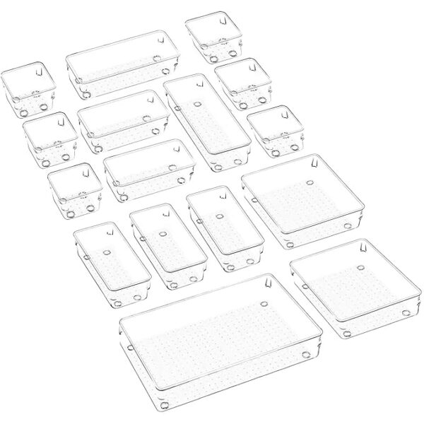 Acrylic Drawer Organizer Storage Bins With Various Sizes For Kitchen Office Bathroom Vanity and Makeup Organizer (Set Of 15)