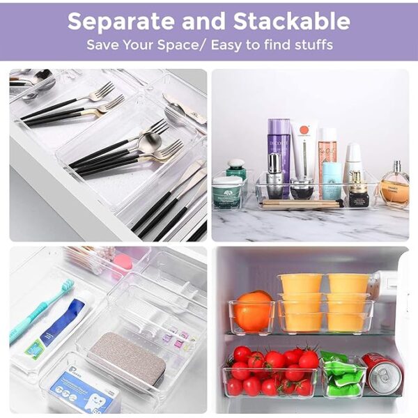 Acrylic Drawer Organizer Storage Bins With Various Sizes For Kitchen Office Bathroom Vanity and Makeup Organizer (Set Of 15)