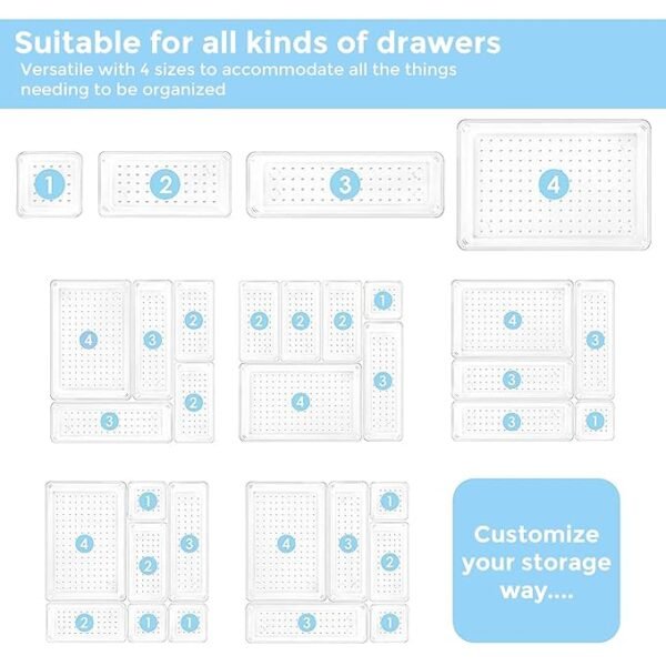 ONOMIE Acrylic Drawer Organizer Storage Bins With Various Sizes For Kitchen Office Bathroom Vanity and Makeup Organiser (Set Of 25) - Image 3