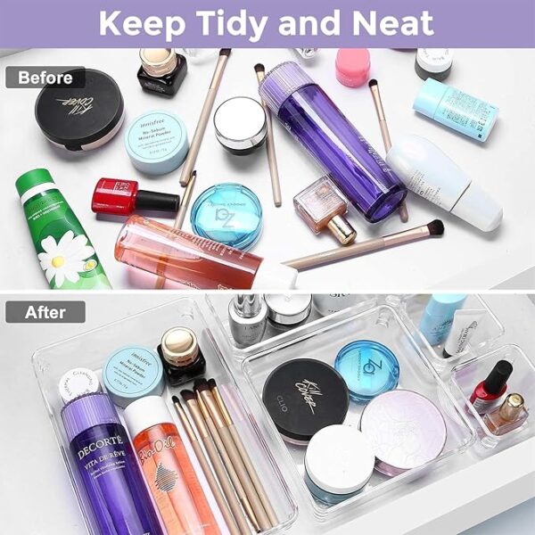 ONOMIE Acrylic Drawer Organizer Storage Bins With Various Sizes For Kitchen Office Bathroom Vanity and Makeup Organizer (Set Of 15) - Image 4