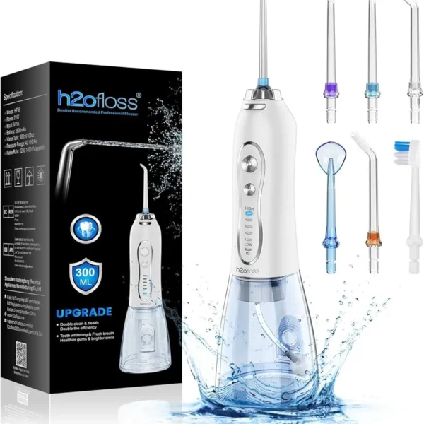 H2Ofloss Water Flosser Portable Dental Oral Irrigator With 5 Modes, 5 Replaceable Jet Tips, Rechargeable